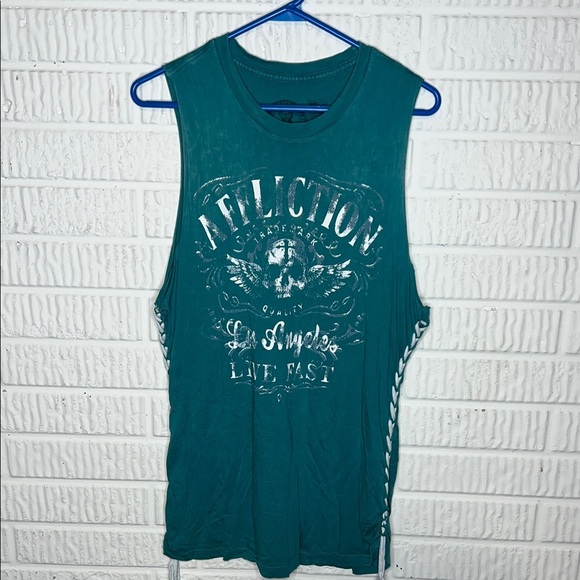 Affliction Teal Graphic Muscle Tee - Picture 1 of 3